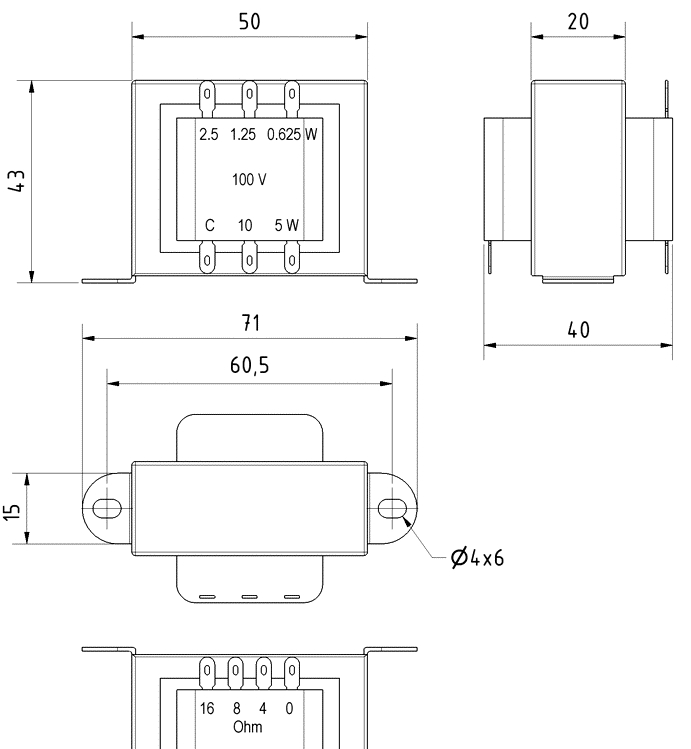 10W ELA Trafo 100V Audiotrafo Lötösen