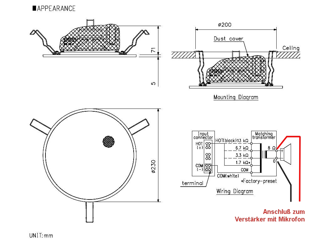 230mm_Deckenlautsprecher_88-500-02360_ABMESsUNG