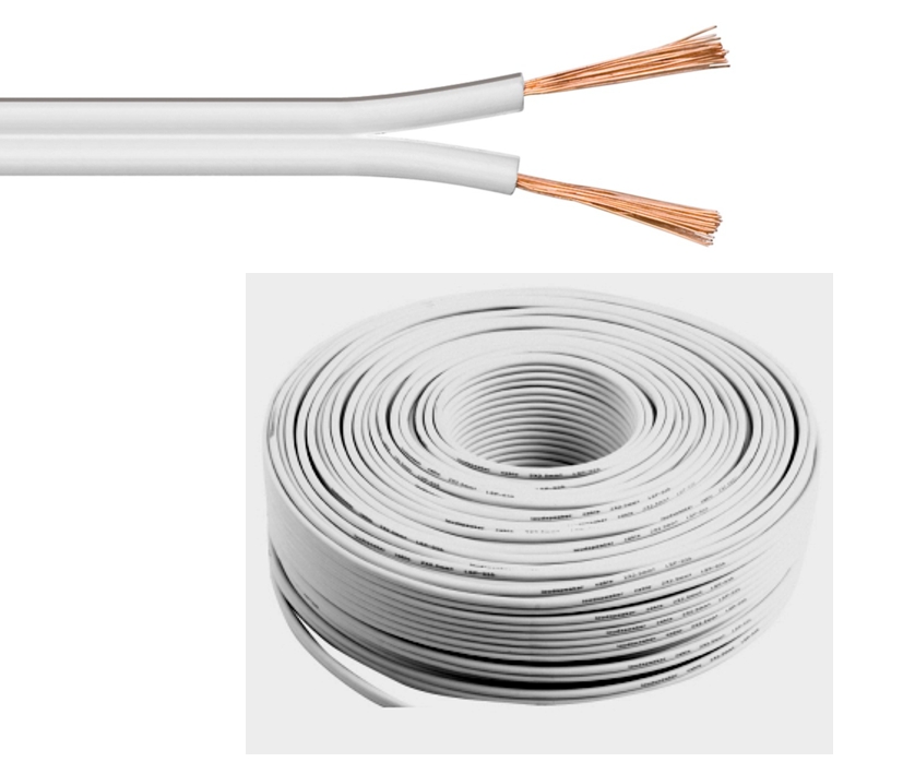 42-773-00080_Lautsprecherkabel_2x25qmm_weiss_2021 100m Lautsprecherkabel 2x 2,5qmm Flachkabel Weiss CCA