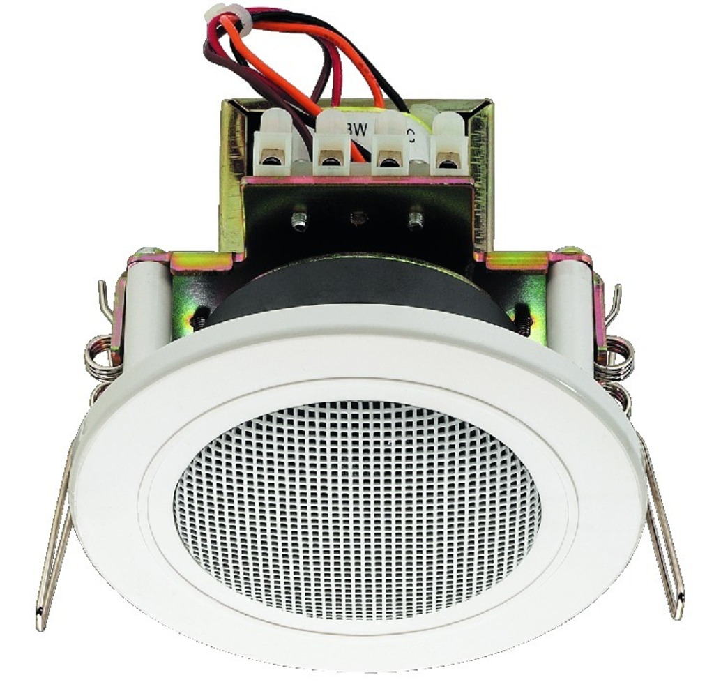 88-500-00670_88-500-00670 100mm ELA Deckenlautsprecher 20W 4ohm mit 100V 6W ELA Trafo im Halogenlook EDL82 Weiss